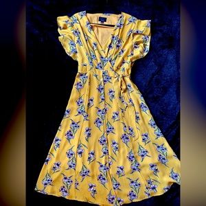 Lumiere Yellow Floral Wrap Dress, Size Large